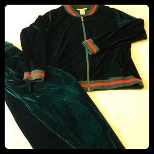 Emerald green velour tracksuit